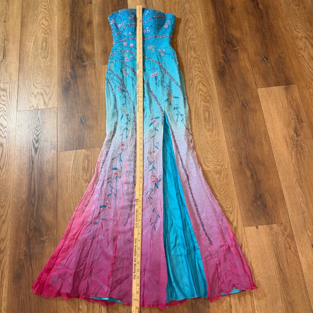 Vintage Y2K 100% Silk Beaded Dress Vintage Beaded Dress Silk Dairy Ombré Rainbow - Picture 14 of 17